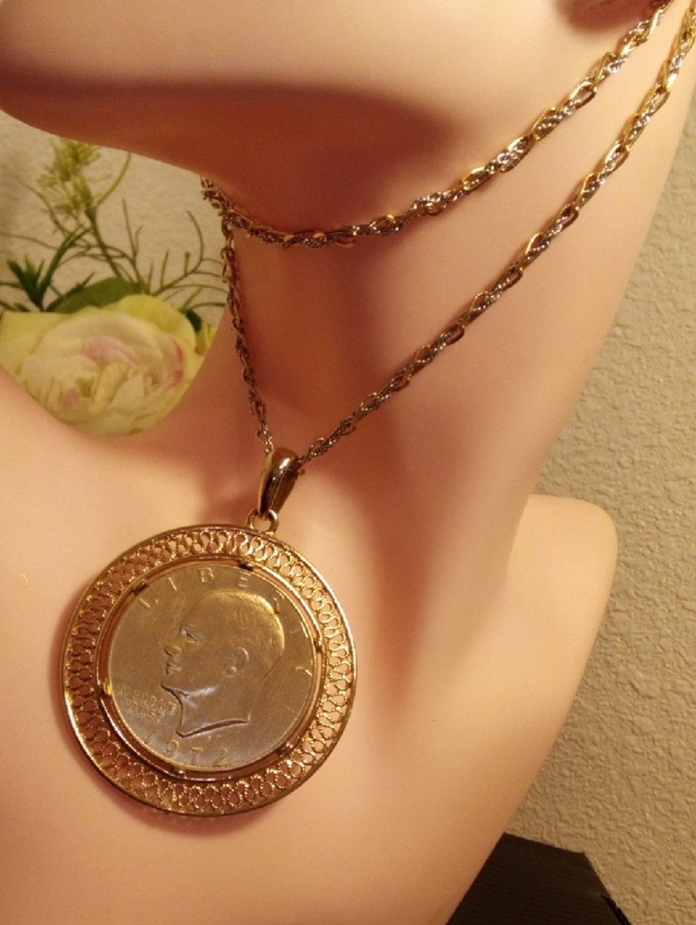 Gold-Tone Coin Medallion Pendant Necklace - Women's Gold Fashion Jewelry - Picture 4 of 5